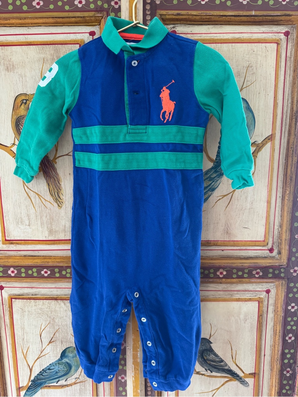 Ralph Lauren Blue, Teal & Coral Polo One-Piece Bodysuit